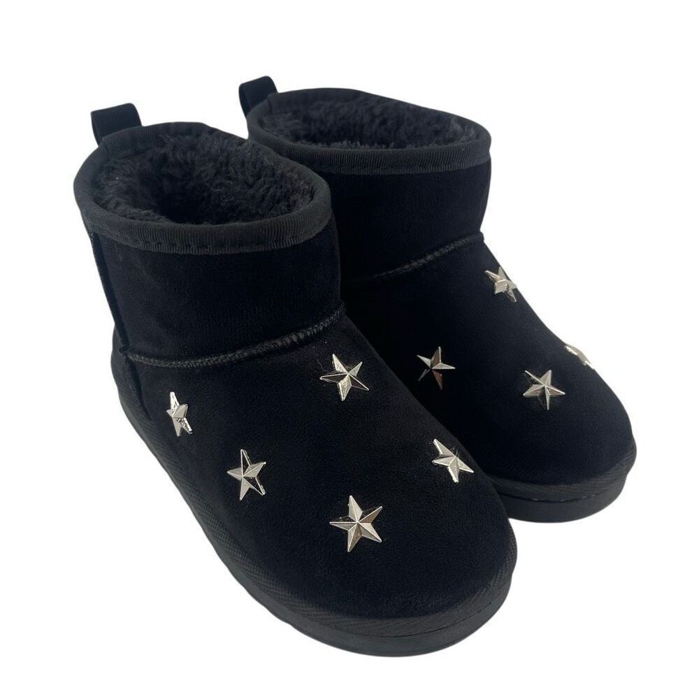 Chulis Girls Black Star Studded Faux Fur Ankle Boots Size 13